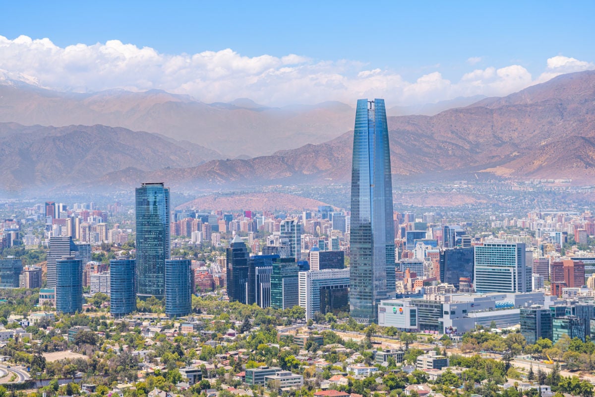 Santiago, Chile skyline backdropped by mountains on nice January day